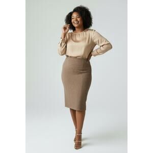 Good American Textured Midi Skirt Pull-On Curve Skimming - Putty - SIZE 3XL / 6